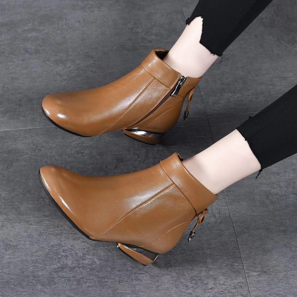 Soft Leather Versatile Low Heel Boots
