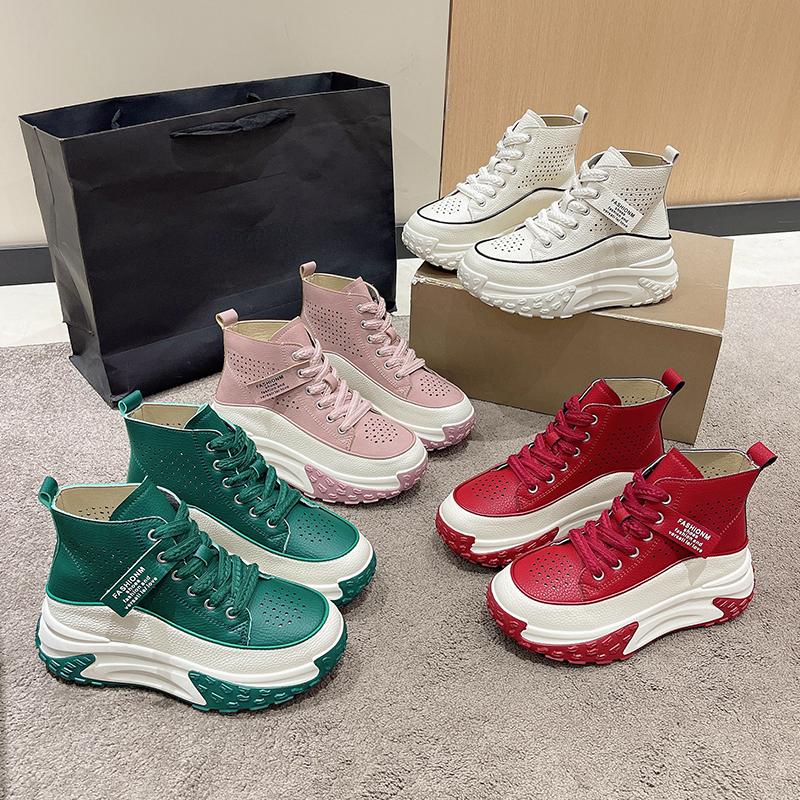 Breathable Leather Non-Slip Platform Sneakers