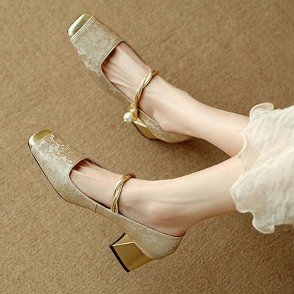 Elegant Pearl Thick-Heel Shoes