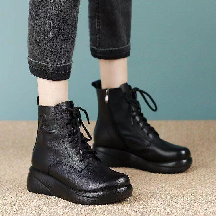 Handmade Soft Lace Up Leather Short Boots