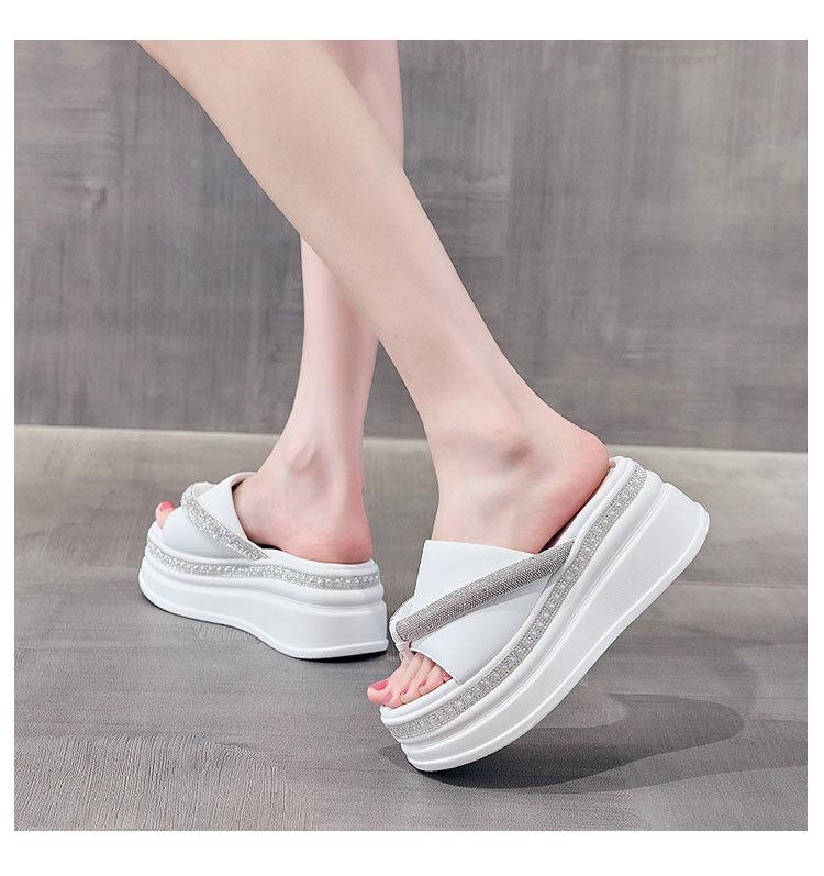 Elegance Rhinestone Leather Platform Slippers