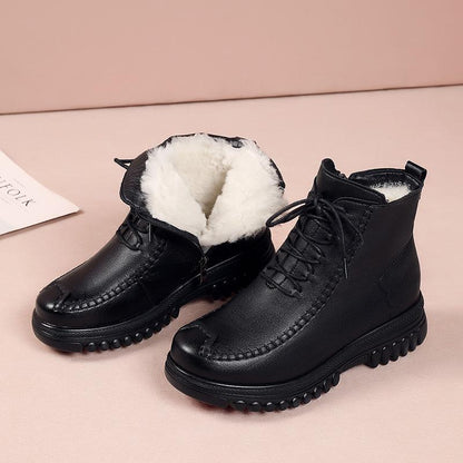 Black High Quality Leather Warm Non-Slip Shoes