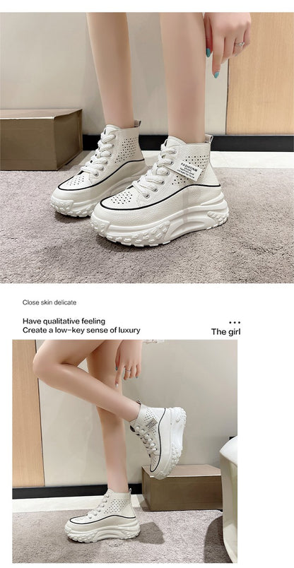 Breathable Leather Non-Slip Platform Sneakers