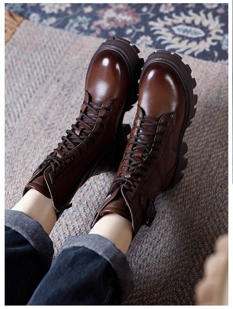 Handmade Casual Leather Thick-Sole Boots