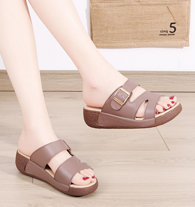 Wedge Leather Non-Slip Slippers