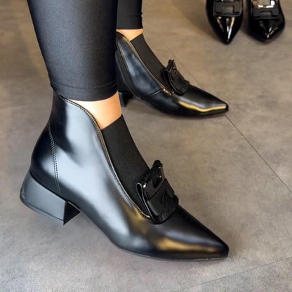 Black Leather Slip-On Shoes