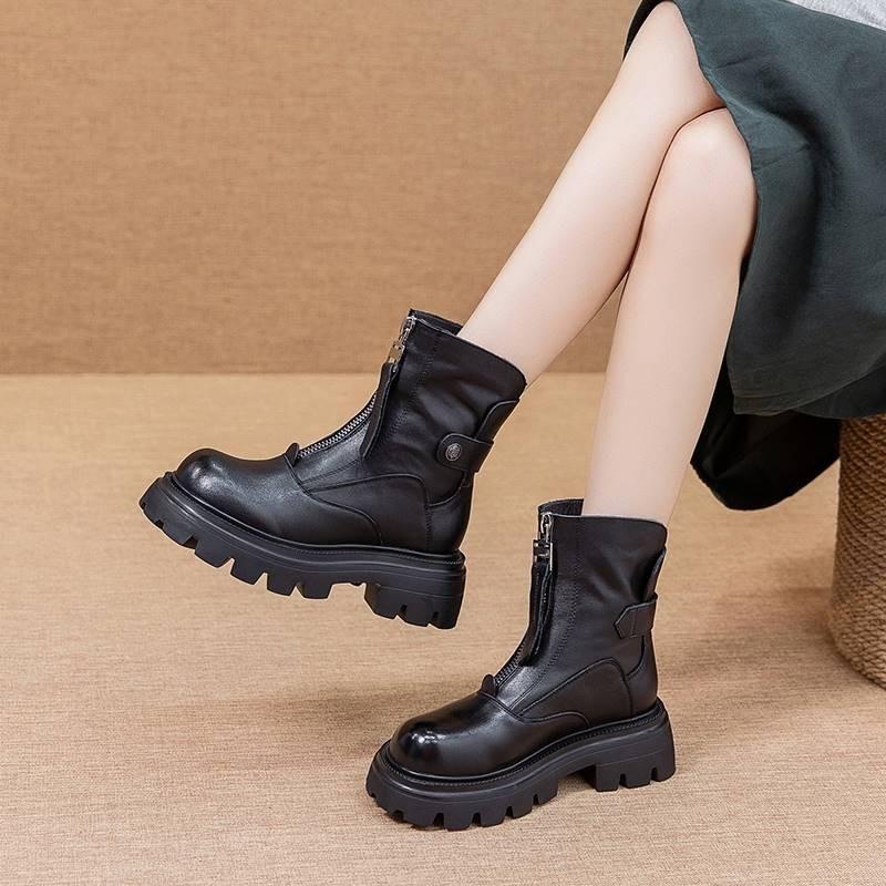 Outdoor Vintage Leather Zipper Boots