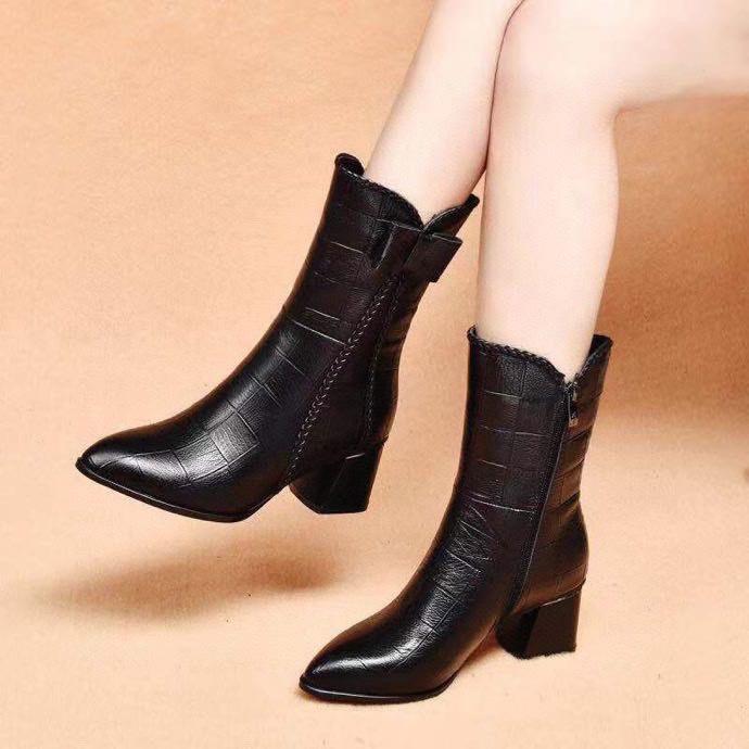 Versatile Bowknot Leather Zipper Boots