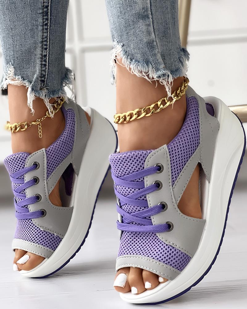 Hollow Lace-up Muffin Sandals