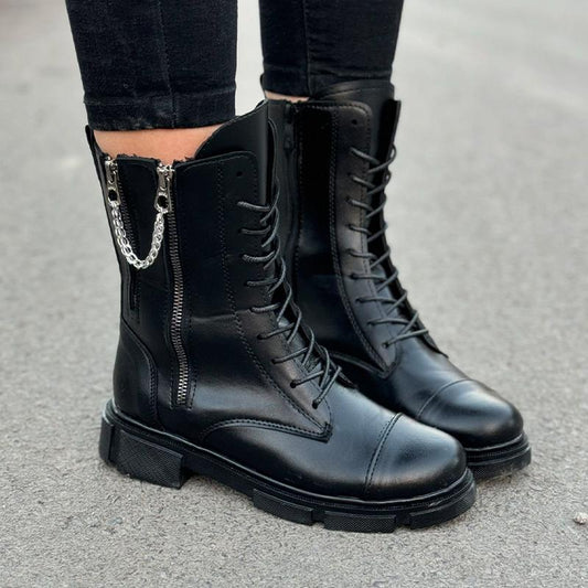 Black Chain Zipper Boots