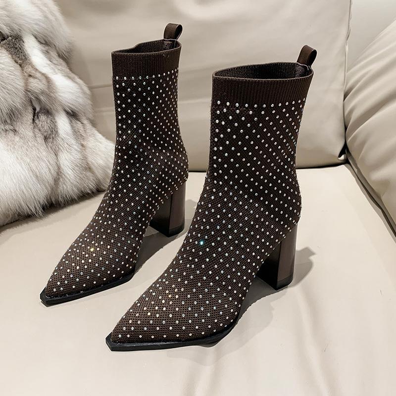 Diamonds Stretch Knitting High Heels Boots