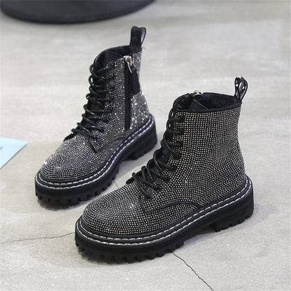 Bling Crystal Thick-Sole Ankle Boots