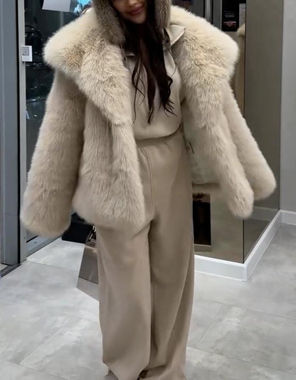 Beige Fur Casual Coat