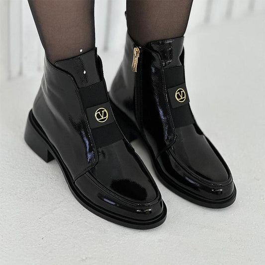 Black Leather Side Zipper Shoes