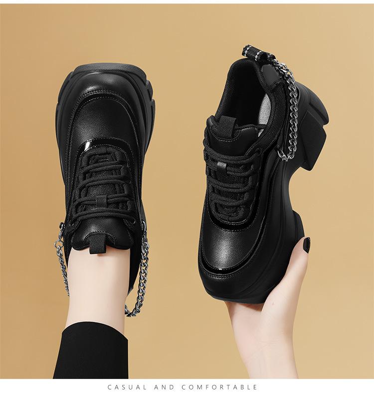 Leather Chain Patchwork Color Sneakers