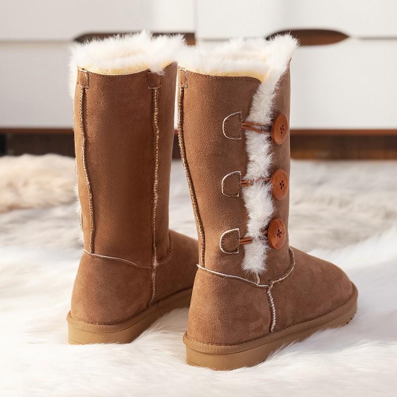 Fleece Wool Button Warm Snow Boots