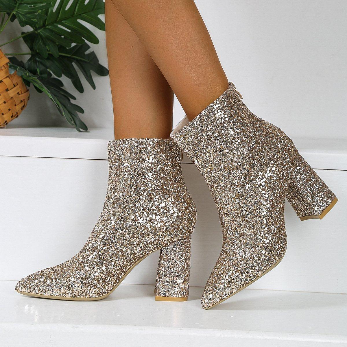 Sequinned High Heels Ankle Boots
