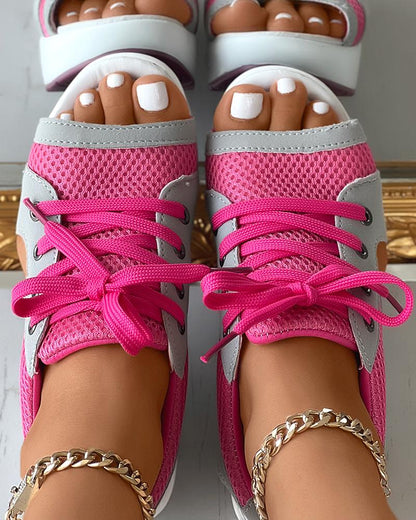 Hollow Lace-up Muffin Sandals