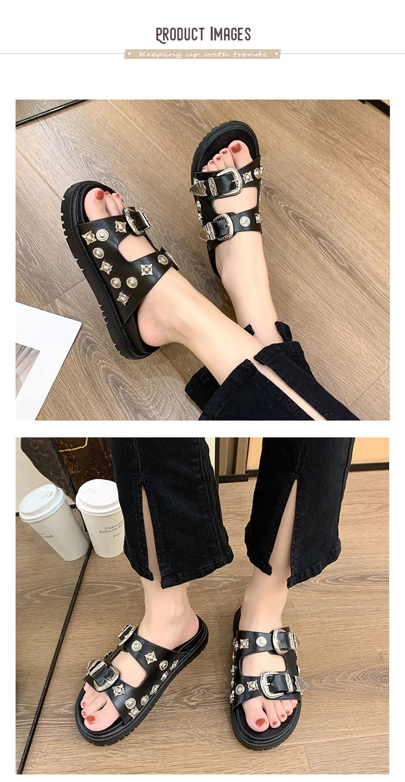 Metal Buckle Boutique Comfortable Slippers