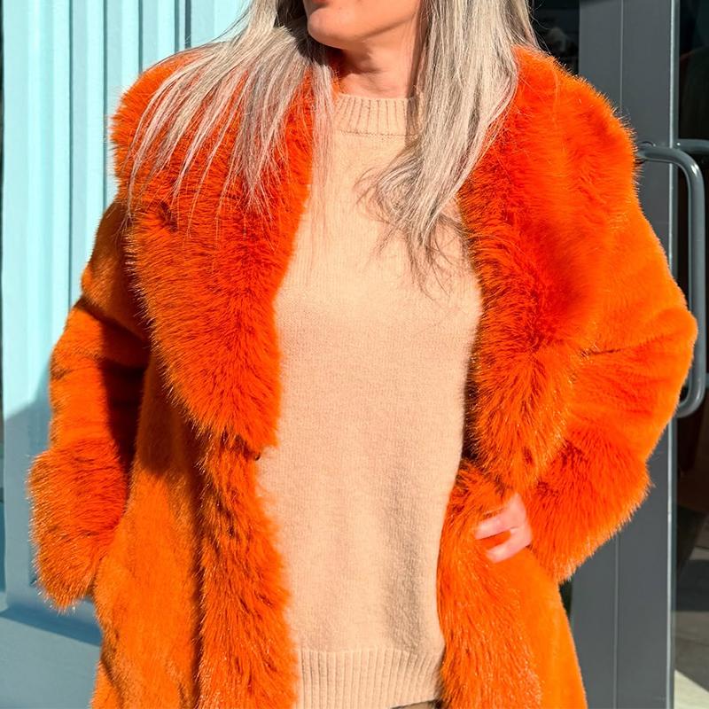 Orange Fur Casual Coat