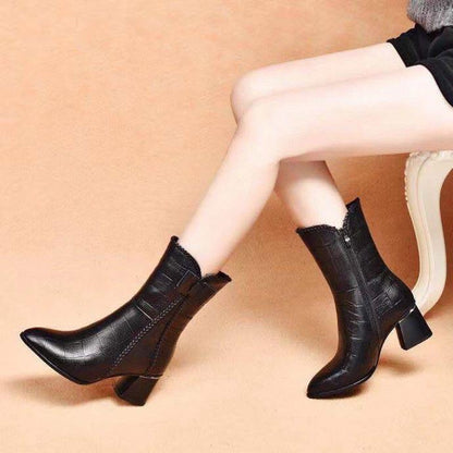 Versatile Bowknot Leather Zipper Boots