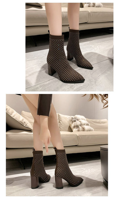 Diamonds Stretch Knitting High Heels Boots