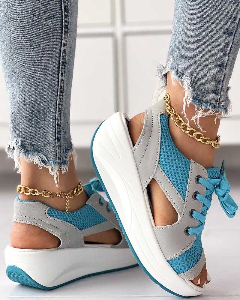 Hollow Lace-up Muffin Sandals