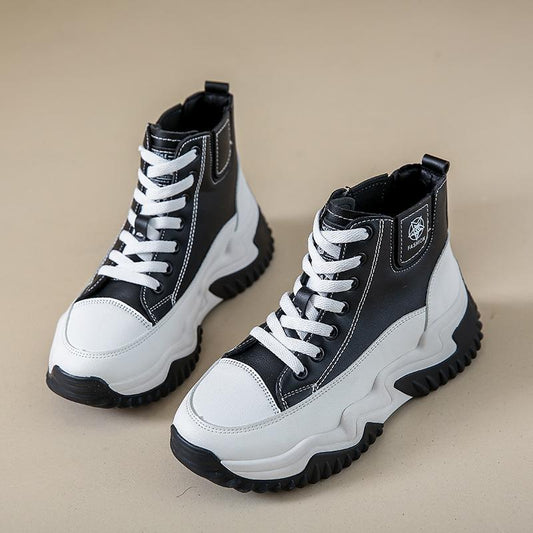 Outdoor Heightening Leather Chunky Shoes