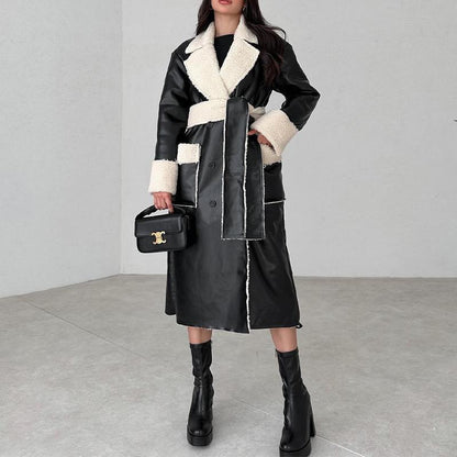 Lamb's Wool Leather Belted Coat