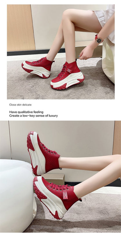 Breathable Leather Non-Slip Platform Sneakers