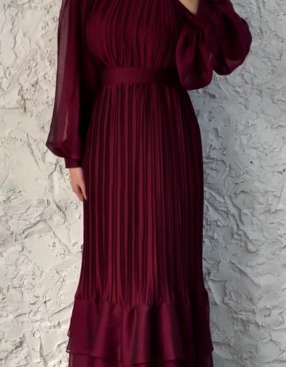 Pleated Solid-Color Dress