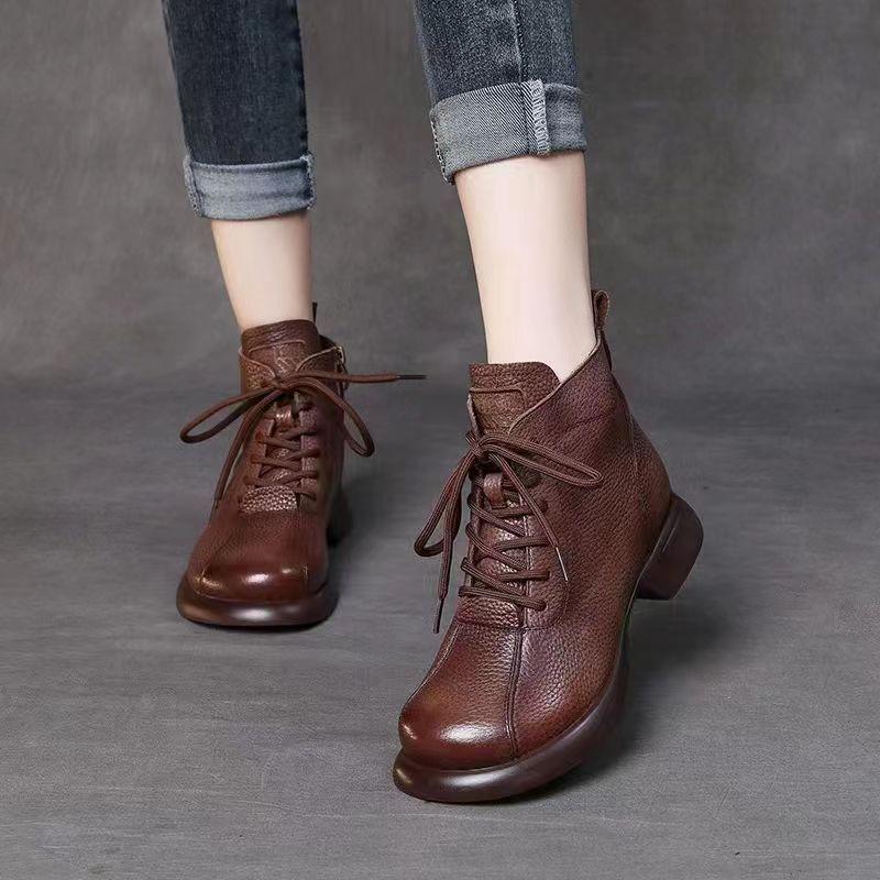 Round Head Leather Soft Boots