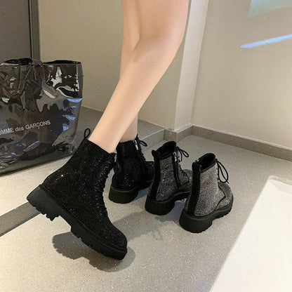 Bling Crystal Thick-Sole Ankle Boots