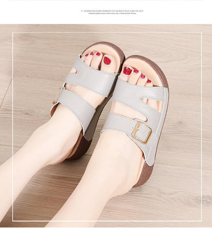 Wedge Leather Non-Slip Slippers