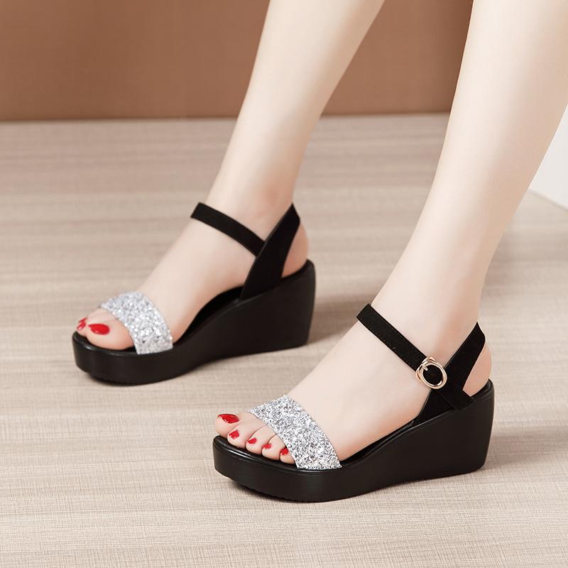 Roman Shiny Strap Wedges Heel Sandals