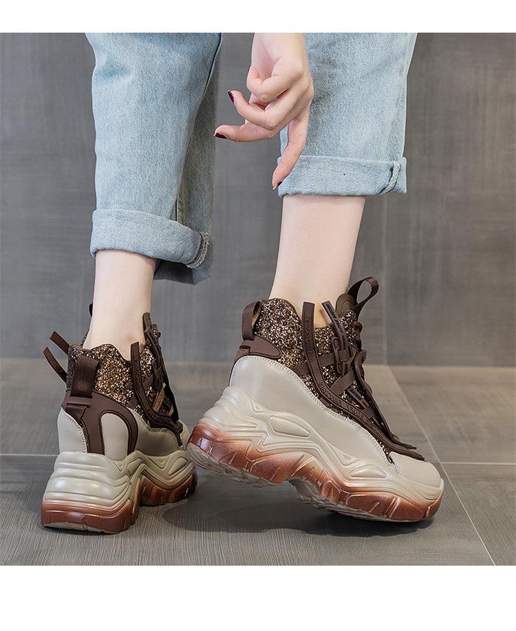 Elegant Leather Wedge Fashionable Sneakers