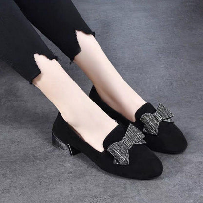 Crystal Bow Black Bling Slip-On Shoes