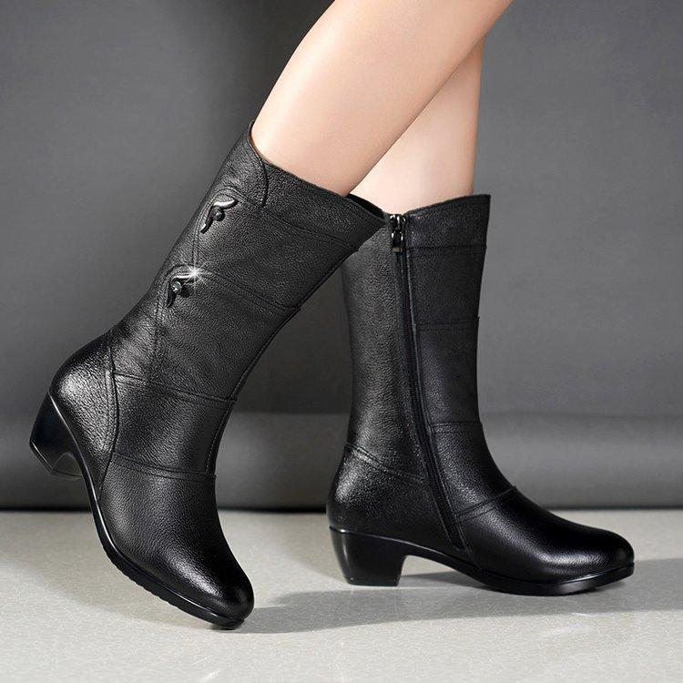 Black Low Heel Middle Boots