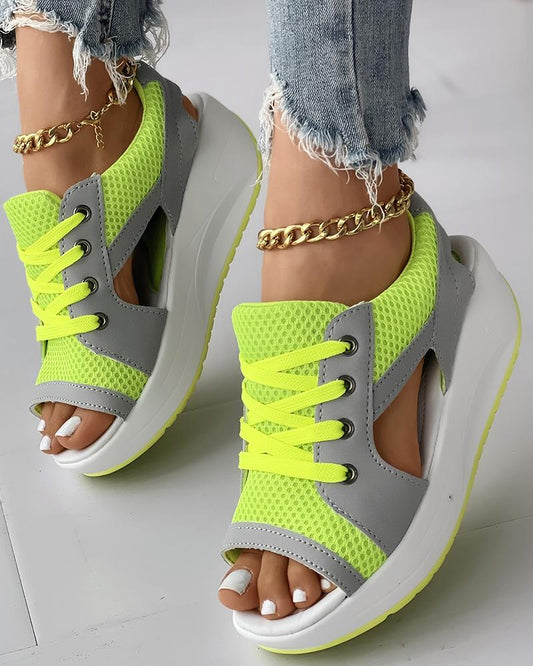 Hollow Lace-up Muffin Sandals