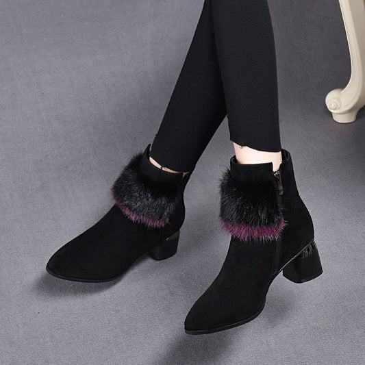 Black Fur Casual Warm Ankle Boots