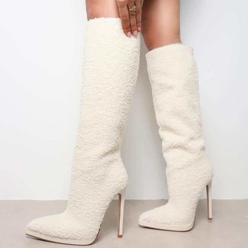 White Suede High-Heel Shoes