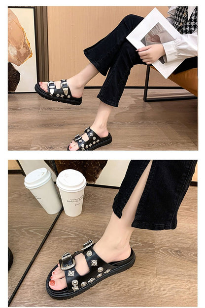 Metal Buckle Boutique Comfortable Slippers