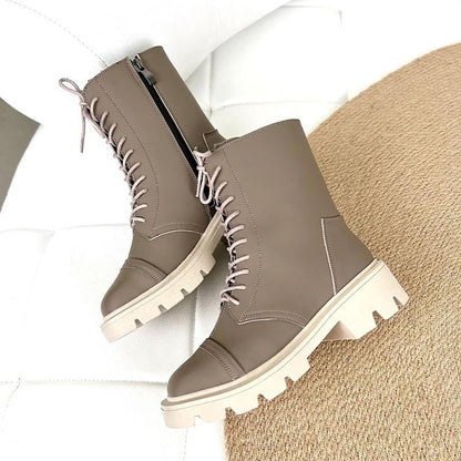 Solid Color Lace-Up Boots