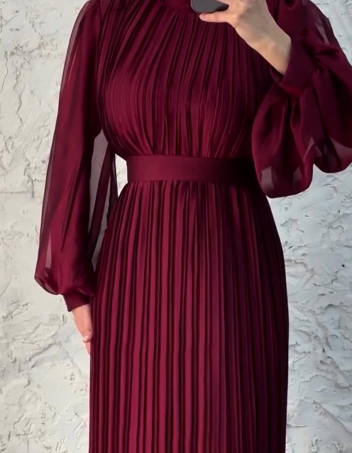 Pleated Solid-Color Dress