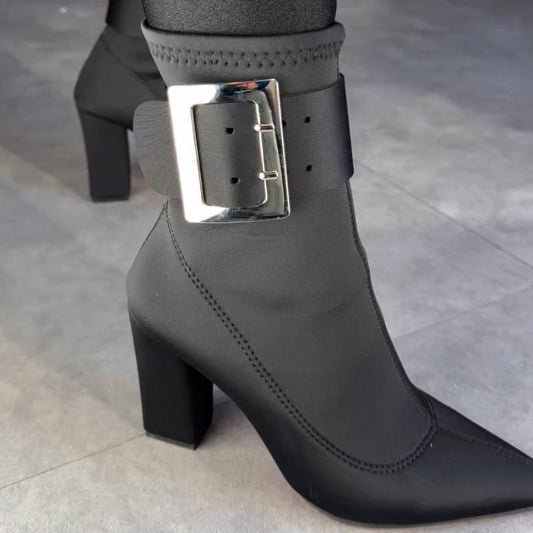 Black Buckle High-Heel Boots