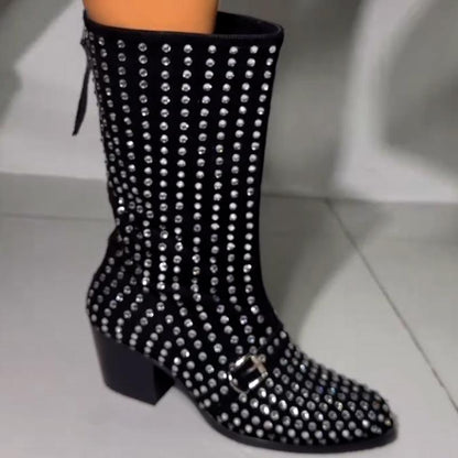 Rhinestone Mid-Calf Boots