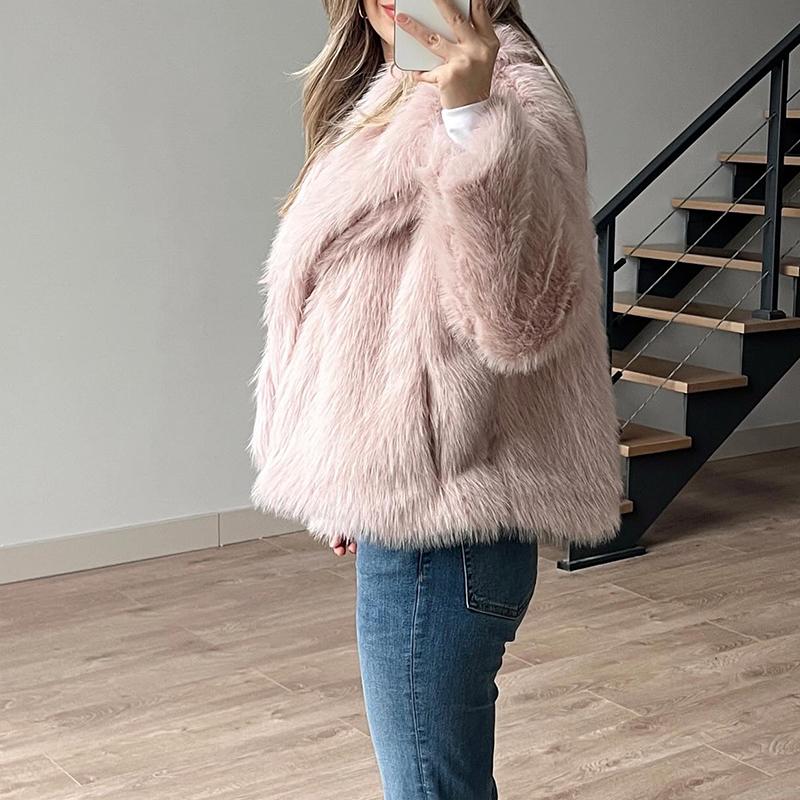 Pink Casual Fur Coat