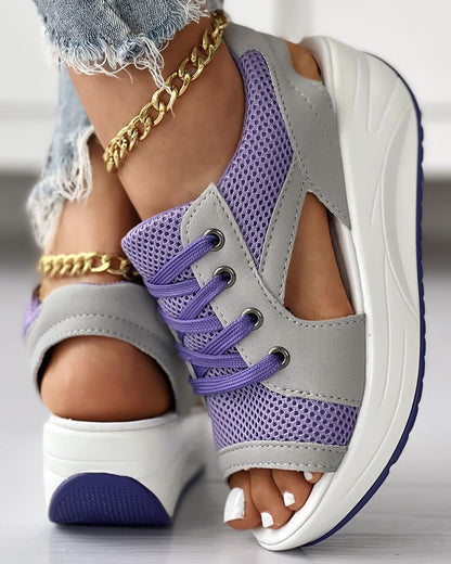 Hollow Lace-up Muffin Sandals