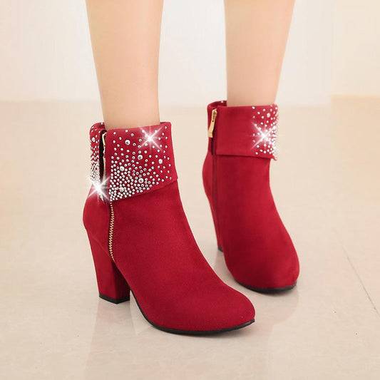 Christmas Rhinestone Vintage Suede Ankle Boots