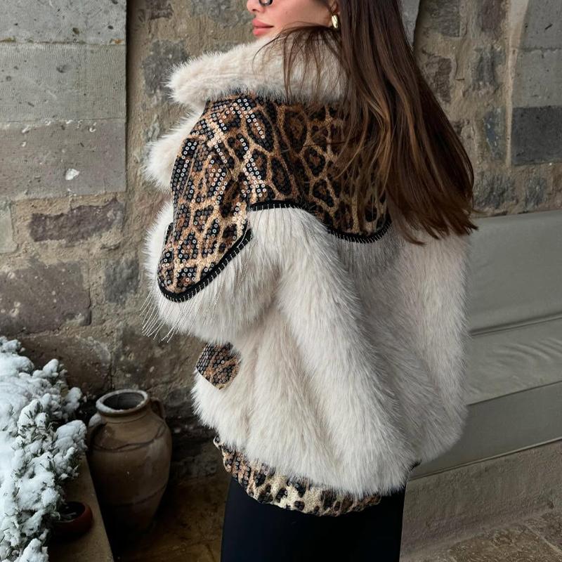 Fur Collar Leopard Coat